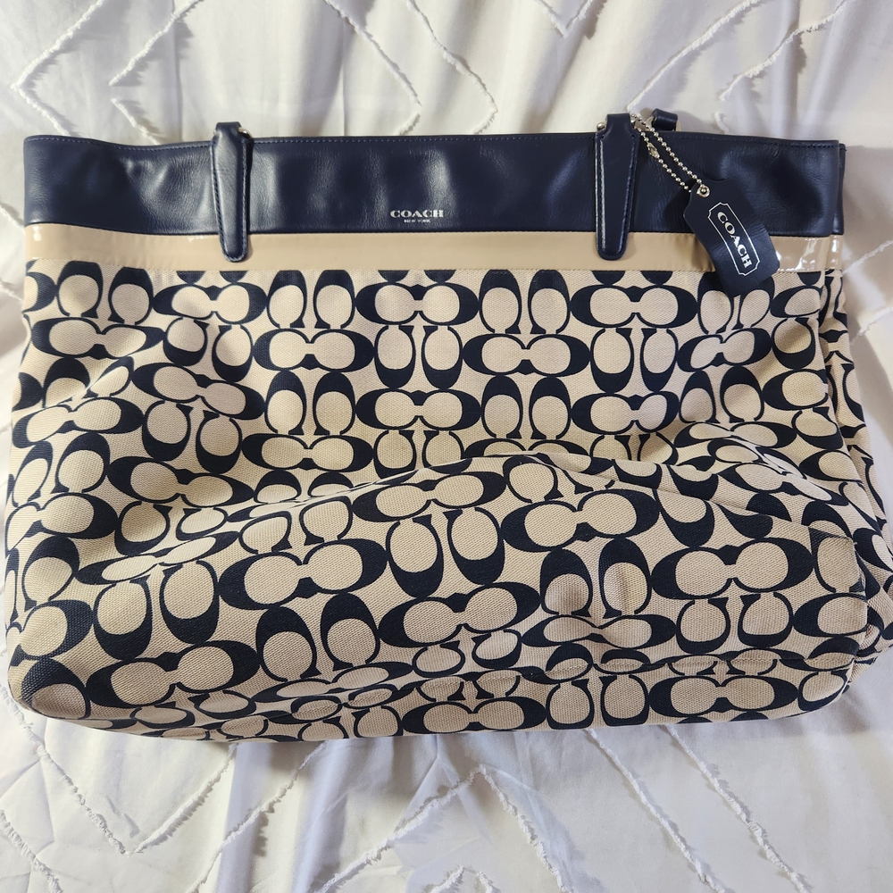 Coach Black and Cream Signature Tote